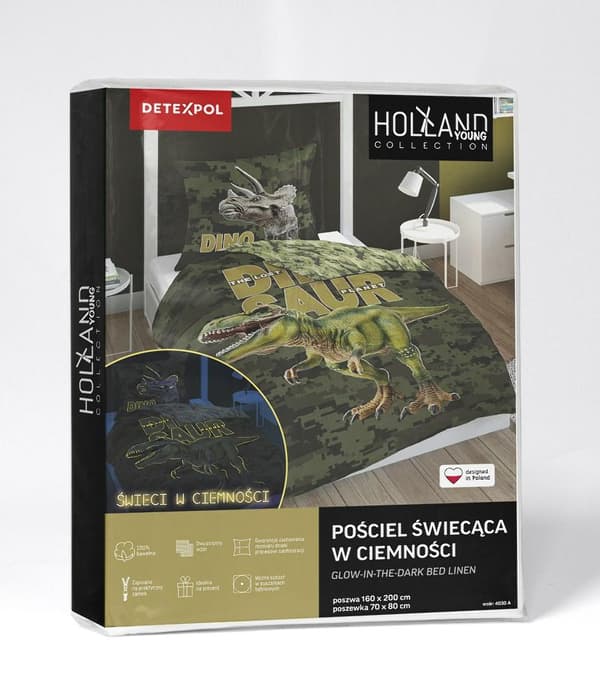 Sängkläder glöd i mörkret 160x200 dinosaurie 4030 A bomull Fluo 133