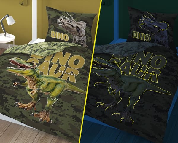 Sängkläder glöd i mörkret 160x200 dinosaurie 4030 A bomull Fluo 133