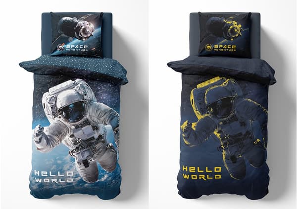 Sängkläder glöd i mörkret 160x200 astronaut 4025 A bomull Fluo 133
