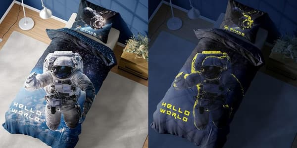 Sängkläder glöd i mörkret 160x200 astronaut 4025 A bomull Fluo 133