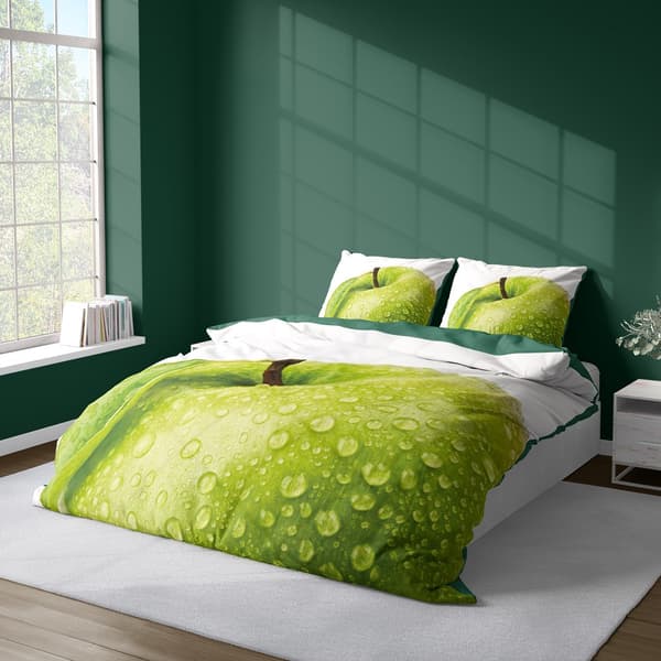 3D mikrofibersängkläder 160x200 vitt grönt äpple 4172 A micro 07