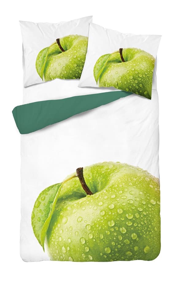 3D mikrofibersängkläder 160x200 vitt grönt äpple 4172 A micro 07