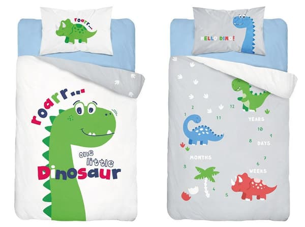 Sängkläder i bomull 90x120 dinosauriegrön 3953 B Mayamoo 105