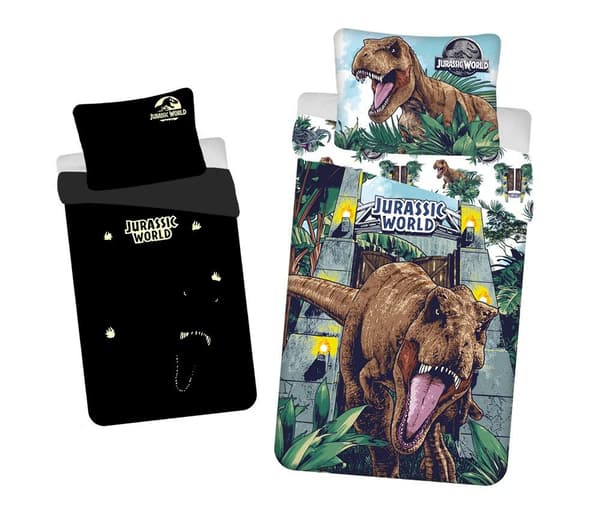 Sängkläder glöd i mörkret 140x200 Dinosaur Jurassic World Roar örngott i bomull 70x90