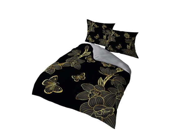 3D mikrofiber sengetøj 160x200 blomster sort guld 4358 A micro 28