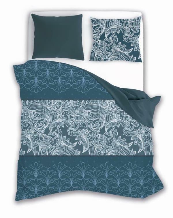 Satin sengetøj 220x200 Elegant 012 mørke turkis ornamenter, dobbeltsidet S 23 Faro
