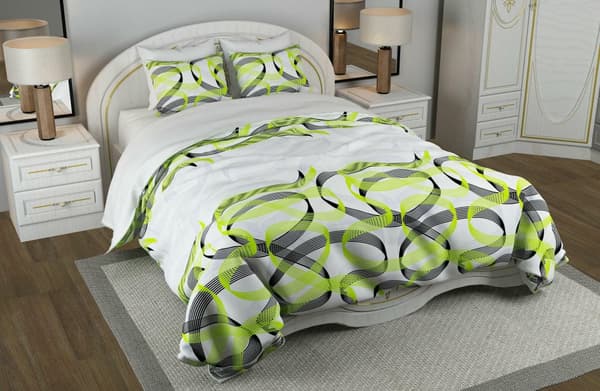 Sängkläder i bomull 220x200 Esy blommigt lime lila svart 28022/1 örngott 2x70/80 Lyx 01
