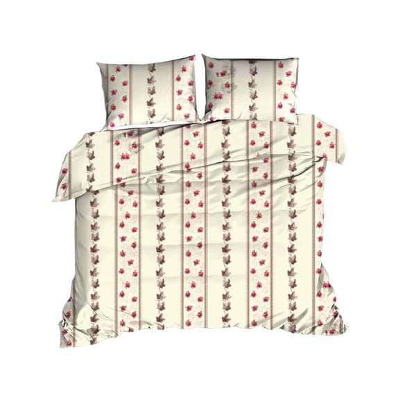 Sängkläder i bomull 160x200 blommor krämröd 1602N Classic