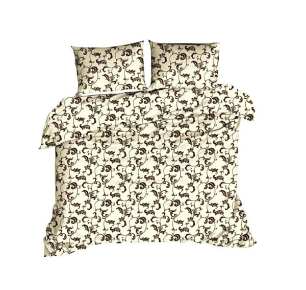 Bomuld sengetøj 160x200 cremebrune mønstre 510N Classic