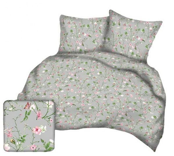 Bark sängkläder 160x200 grå rosa blommor A1121_2 Kora 23