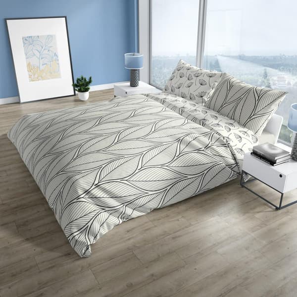 Sängkläder i bomull 160x200 Pure 04 blad maskrosor beige brun Faro