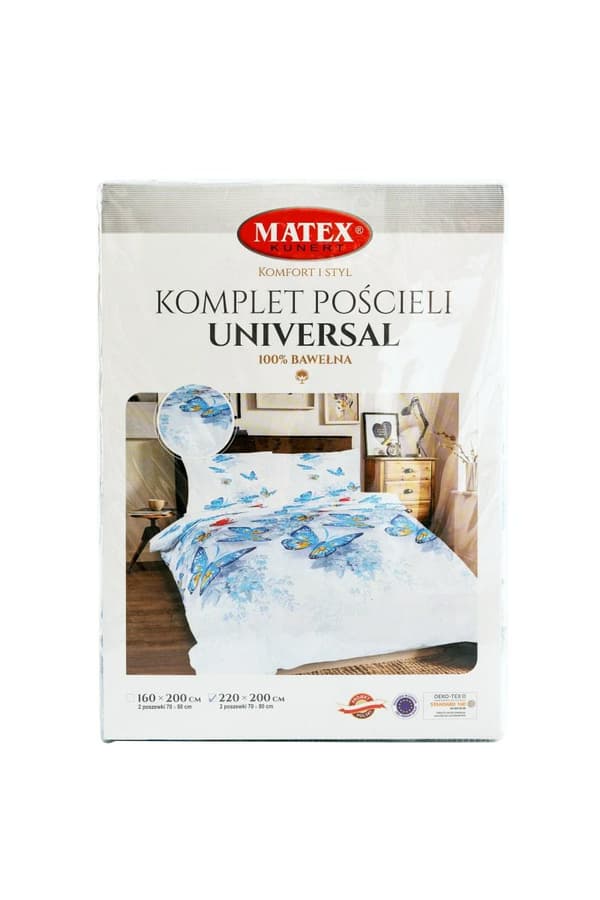 Bomuld sengetøj 220x200 Sommerfugle hvid blå Universal Matex