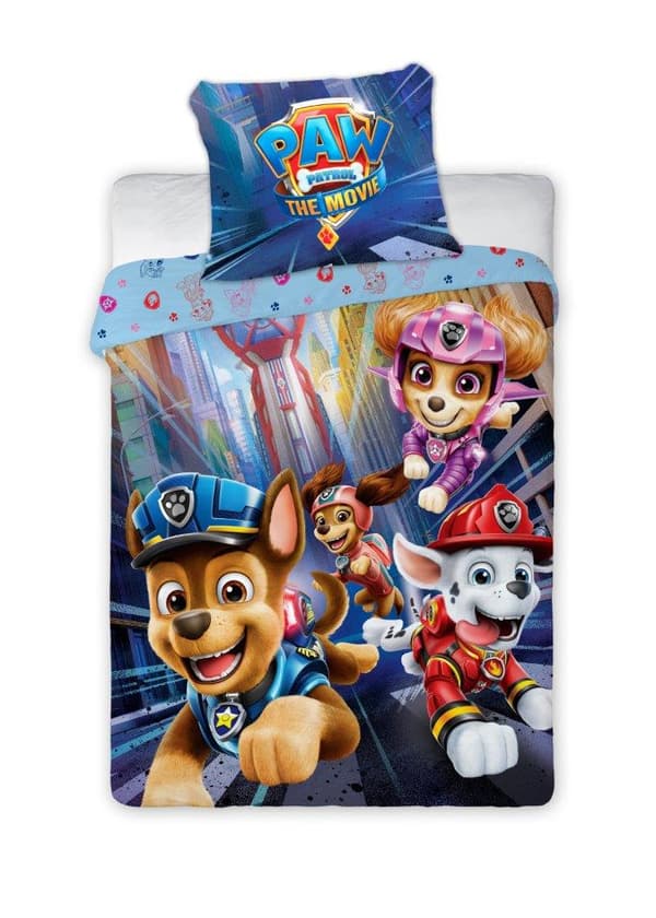 Bomuld sengetøj 100x135 Paw Patrol Paw 2263 hold blå, pudebetræk til børn 40x60 til Faro 23 tremmeseng