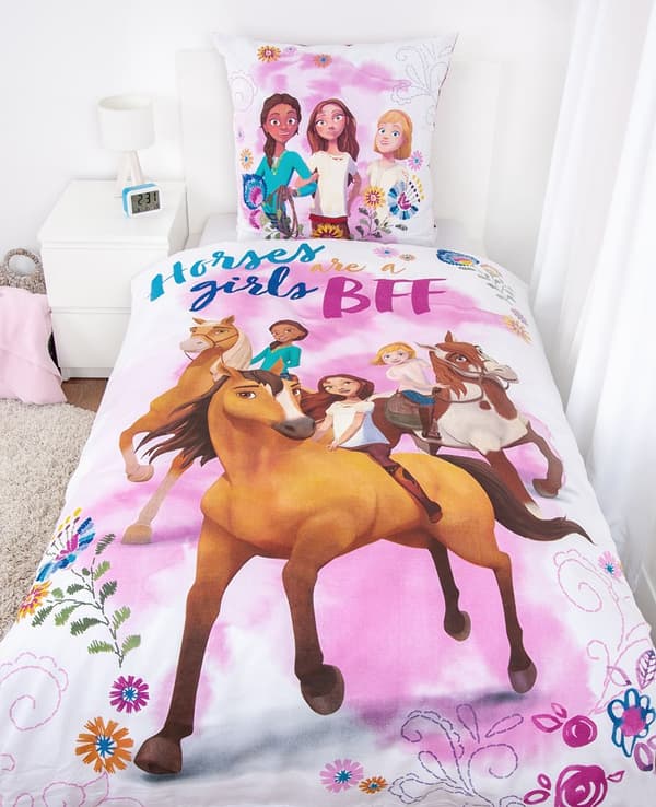 Sängkläder i bomull 140x200 Spirit Horses tjejers bästa vänner rosa örngott 70x90 H23