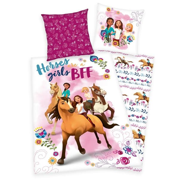 Sängkläder i bomull 140x200 Spirit Horses tjejers bästa vänner rosa örngott 70x90 H23