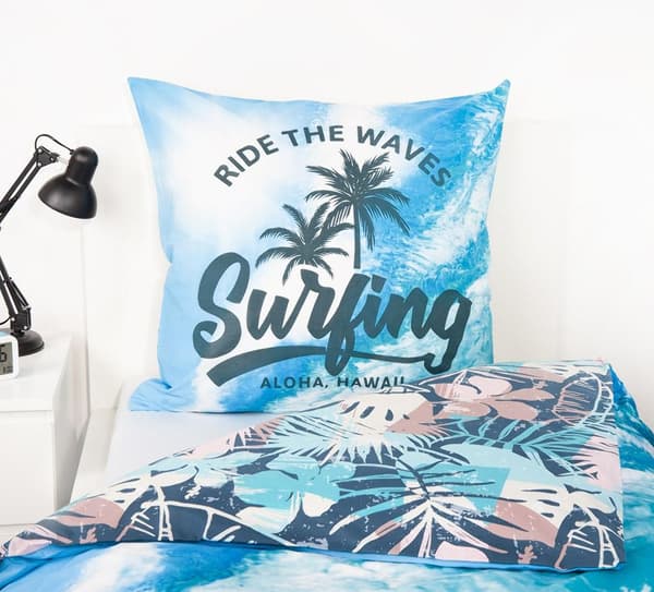 Puuvillaiset vuodevaatteet 140x200 Surfer Hawaii tyynyliina merensininen 70x90 H23