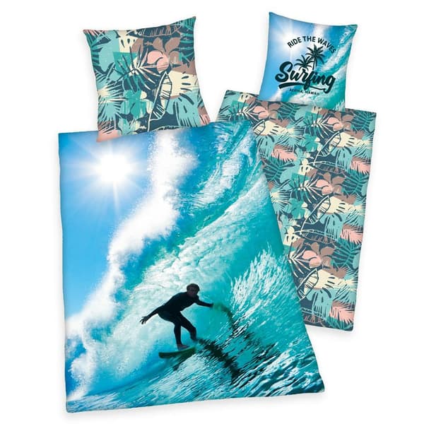 Sängkläder i bomull 140x200 Surfer Hawaii örngott havsblått 70x90 H23