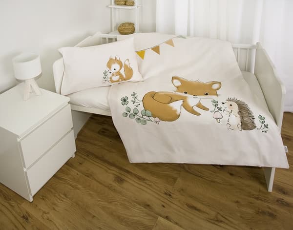 Bomuld sengetøj 100x135 Skovdyr "Forest Friends" cremet beige til børn H23