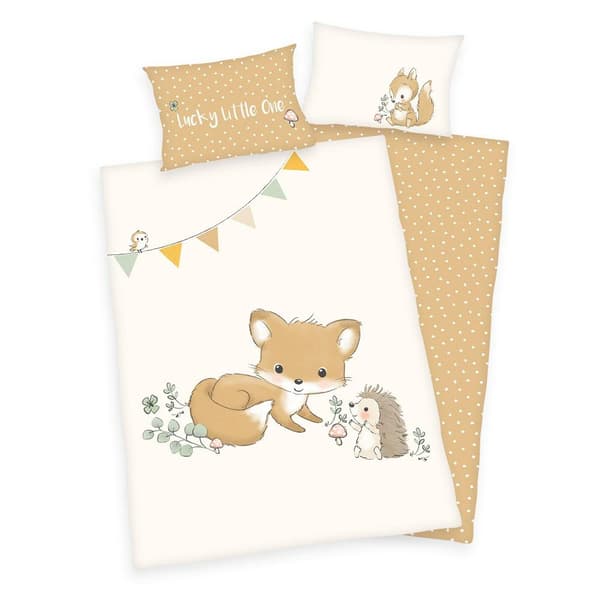 Sängkläder i bomull 100x135 Skogsdjur "Forest Friends" krämig beige för barn H23