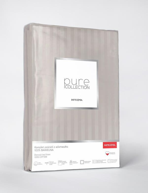 Damask sengetøj 160x200 beige, ensfarvede striber 1 cm Pure