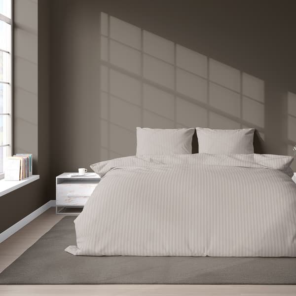 Damask sengetøj 160x200 beige, ensfarvede striber 1 cm Pure