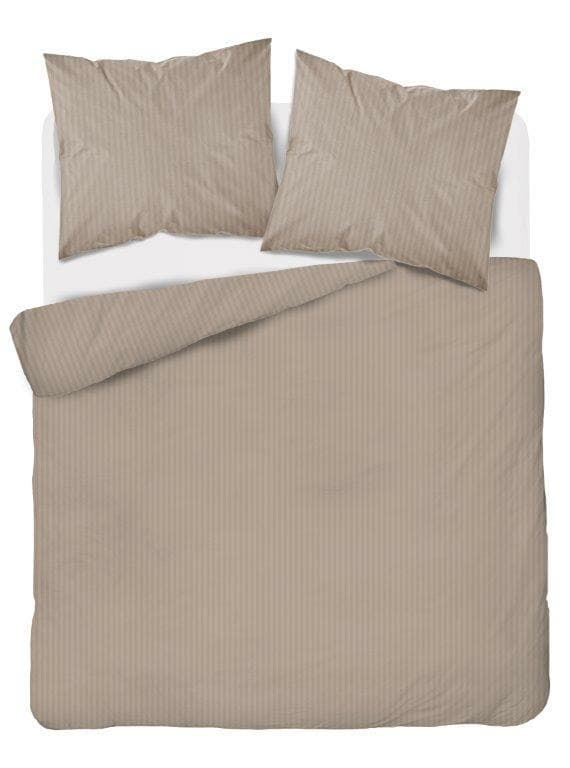Damaskin vuodevaatteet 160x200 taupe tummanbeige yksiväriset raidat 1 cm Pure