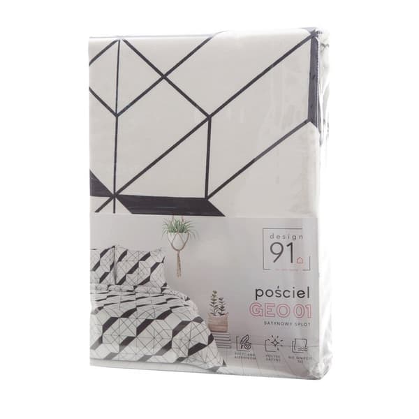 Mikrokuituvuodevaatteet 160x200 Geo 1 valkoinen musta geometrinen D91 A