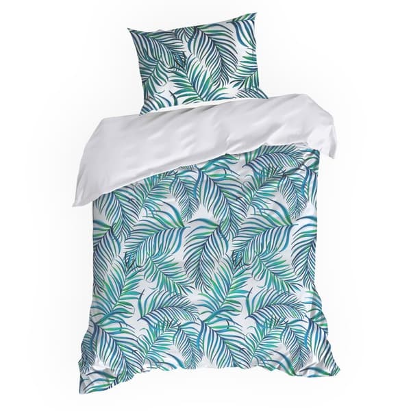 Mikrofibersängkläder 160x200 Palms 2 vita turkosa blad D91 A