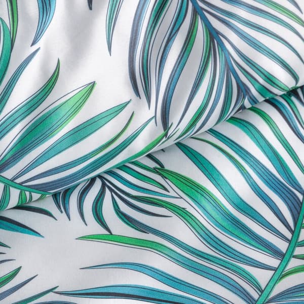 Mikrofibersängkläder 160x200 Palms 2 vita turkosa blad D91 A