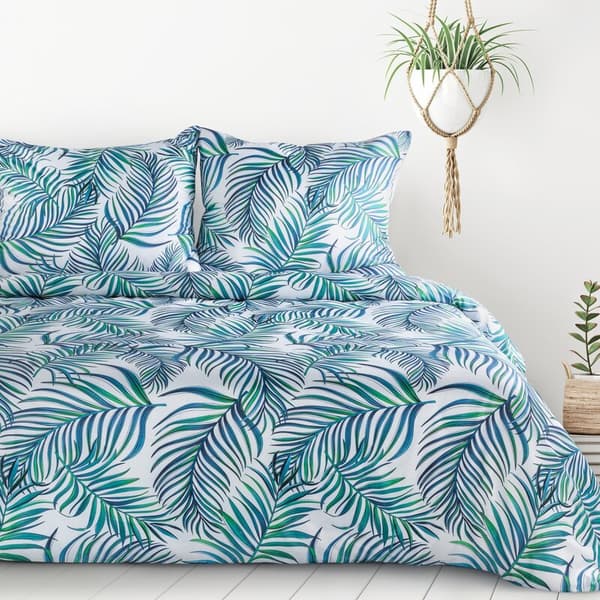 Mikrofibersängkläder 160x200 Palms 2 vita turkosa blad D91 A