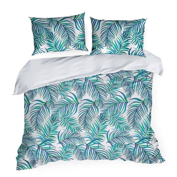 Mikrofibersängkläder 220x200 Palms 2 vita turkosa blad D91 A