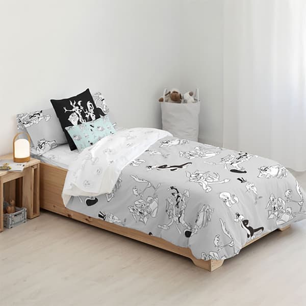 Play Fabrics Dynetæppe Looney Sort/hvid Til 180 Seng 260x240 Cm