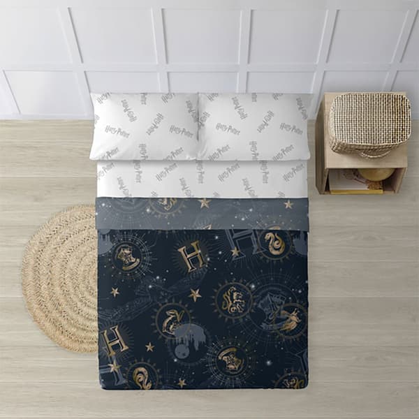 Play Fabrics Harry Potter Guldfärgat Lakanset Med Kudde Och Botten För Säng 105 Cm