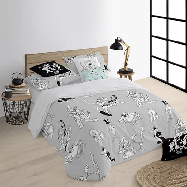 Play Fabrics Dynetæppe Looney Sort/hvid Til 135/ Seng 140x240 Cm
