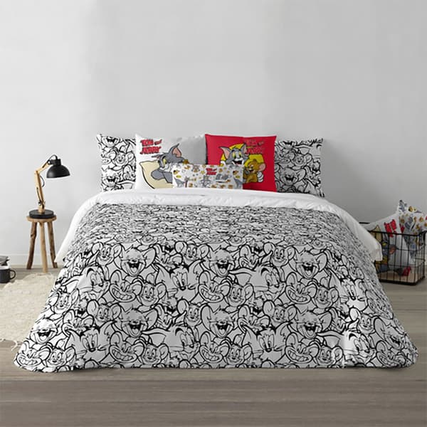 Play Fabrics Dynetæppe Med Knapper Tom & Jerry Sort Og Hvid Til Seng 135/ 140x240 Cm