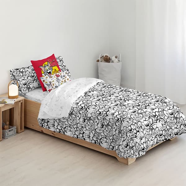 Play Fabrics Dynetæppe Med Knapper Tom & Jerry Sort Og Hvid Til Seng 135/ 140x240 Cm