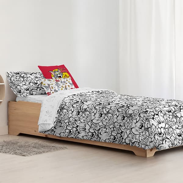 Play Fabrics Dynetæppe Med Knapper Tom & Jerry Sort Og Hvid Til Seng 135/ 140x240 Cm