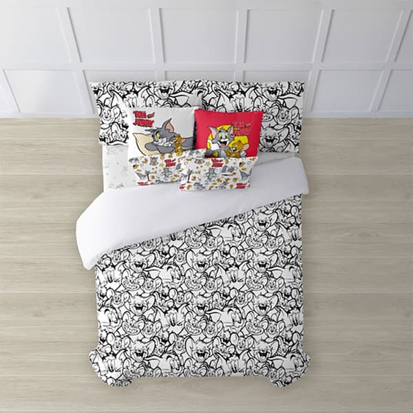 Play Fabrics Dynetæppe Med Knapper Tom & Jerry Sort Og Hvid Til Seng 135/ 140x240 Cm