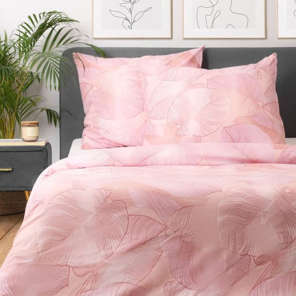 Sängkläder | GALLO | rosa mikrofiber med löv | 200x220 cm | SS23 811758
