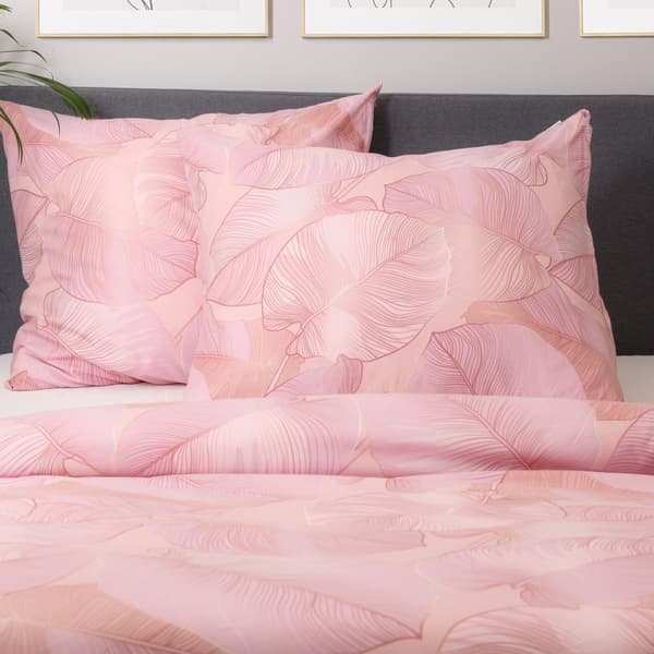 Sängkläder | GALLO | rosa mikrofiber med löv | 200x220 cm | SS23 811758