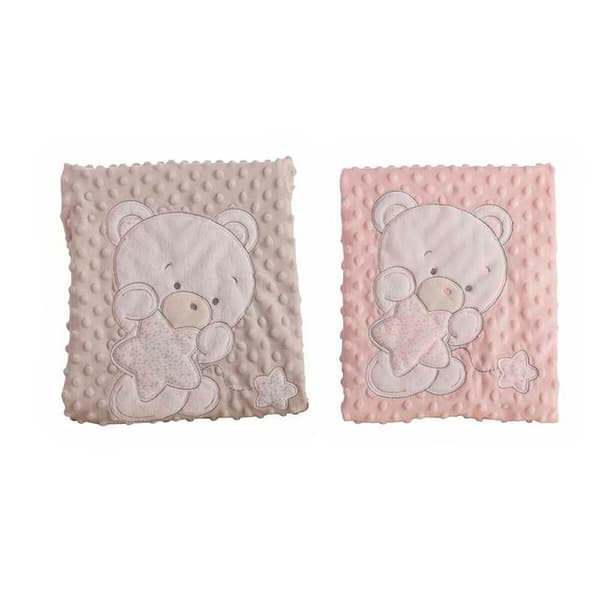 Bigbuy Fun Baby Double Brodeerattu Bear Viltti 100x75 Cm Pinkki