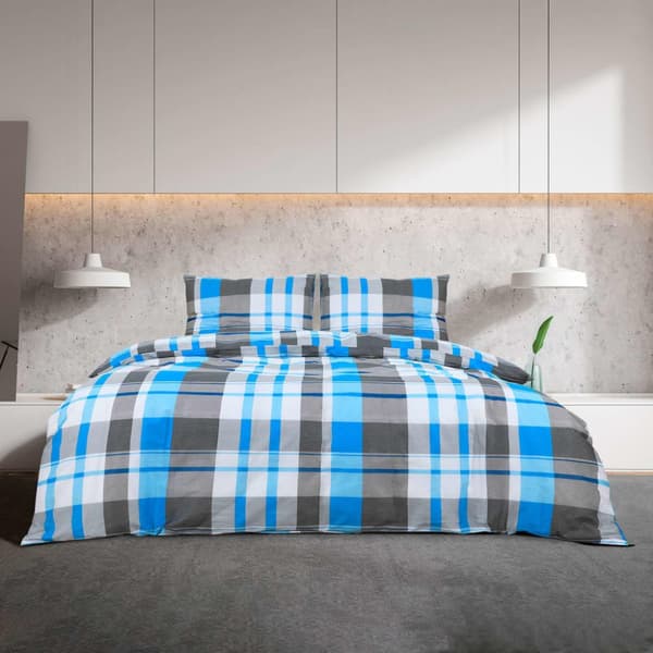 sengetøj 220x240 cm bomuld blå og grå