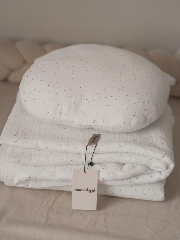 Muslin Sängkläder Set Kudde Quilt 55x75 Gold Dots Cream