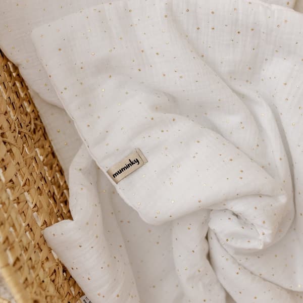 Muslin Sängkläder Set Kudde Quilt 55x75 Gold Dots Cream