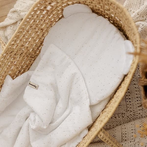 Muslin Sengetøj Sæt Pude Quilt 55x75 Guld Dots Creme