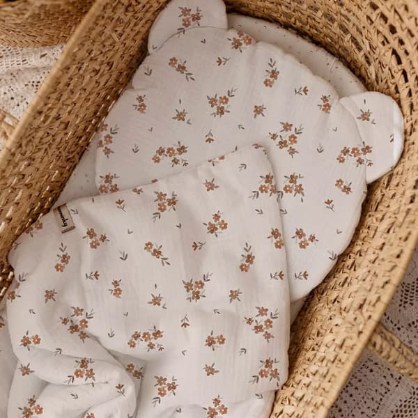 Muslin Sengesæt Pudedyne 55x75 Små Brune Blomster