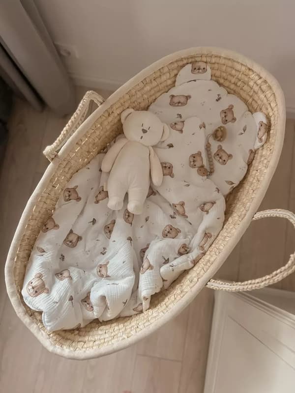 Muslin Sengesæt, Dyne, Pude, 55x75, Bamse