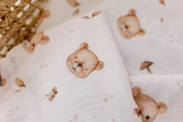Muslin Sengesæt, Dyne, Pude, 55x75, Bamse