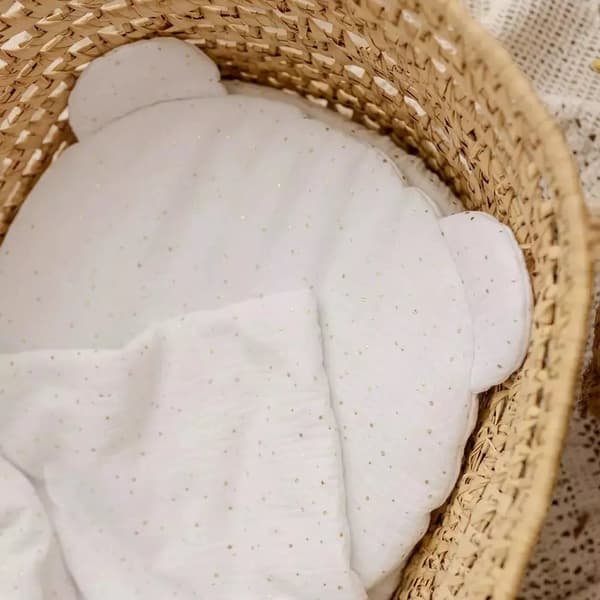 Muslin Teddy Bear Kudde | Gold Dots Cream