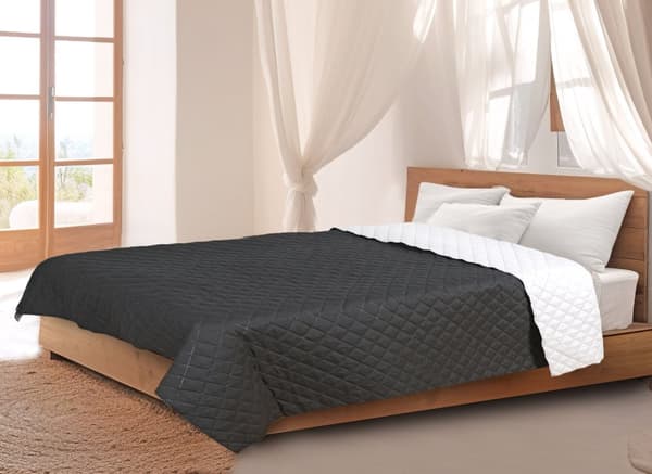Ultralyds quiltet sengetæppe 160x200 cm sort og hvid